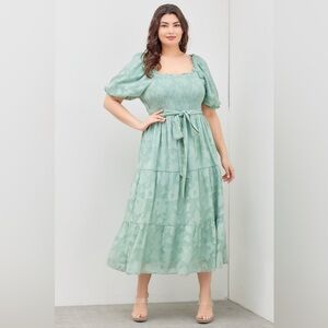 Polagram Midi Dress with Puffy Sleeve | size L